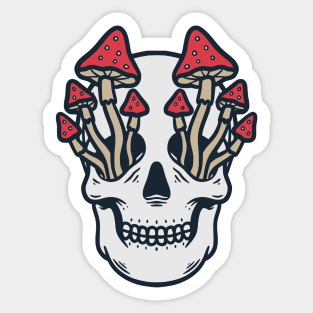 Mushroom Illustration on Skull Eyes Sticker